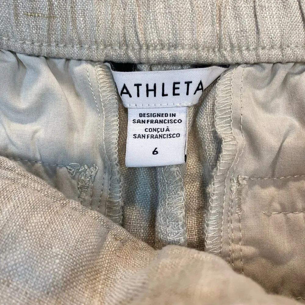 Athleta Voyager Womens 6 100% Linen Pants Beige Ankle Vacation Coastal Buckle - Picture 4 of 8